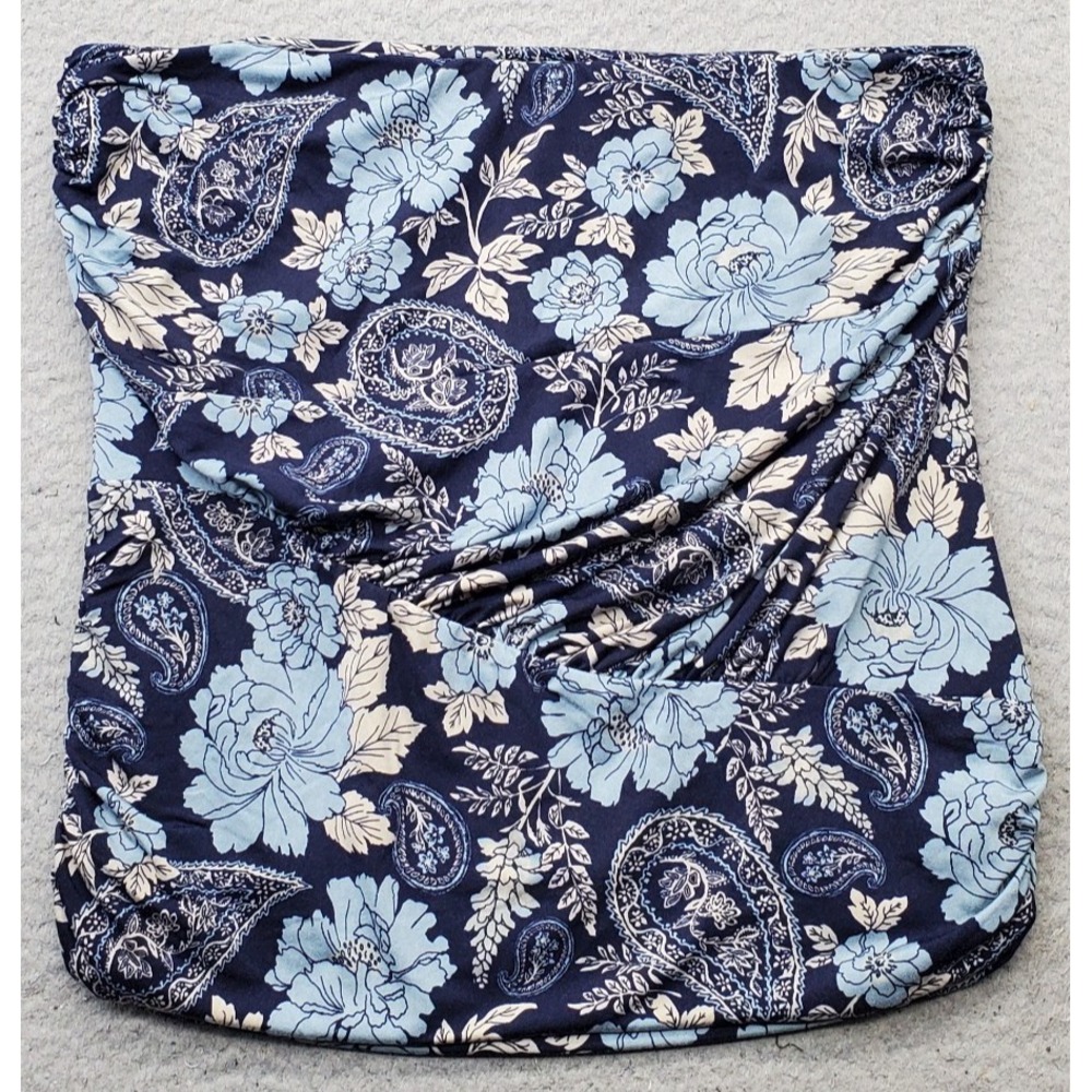 Free People Strapless Tube Top Womens Small Multi Floral Paisley Side Ruched